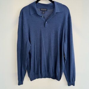 Brooks Brothers Extra Fine Italian Merino Wool Blue Quarter Button Down large
